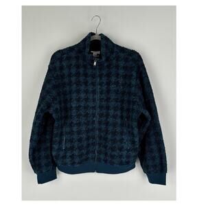 Lacey Chabert Full Zip Sherpa Jacket Blue Houndstooth Womens Size XL Long Sleeve